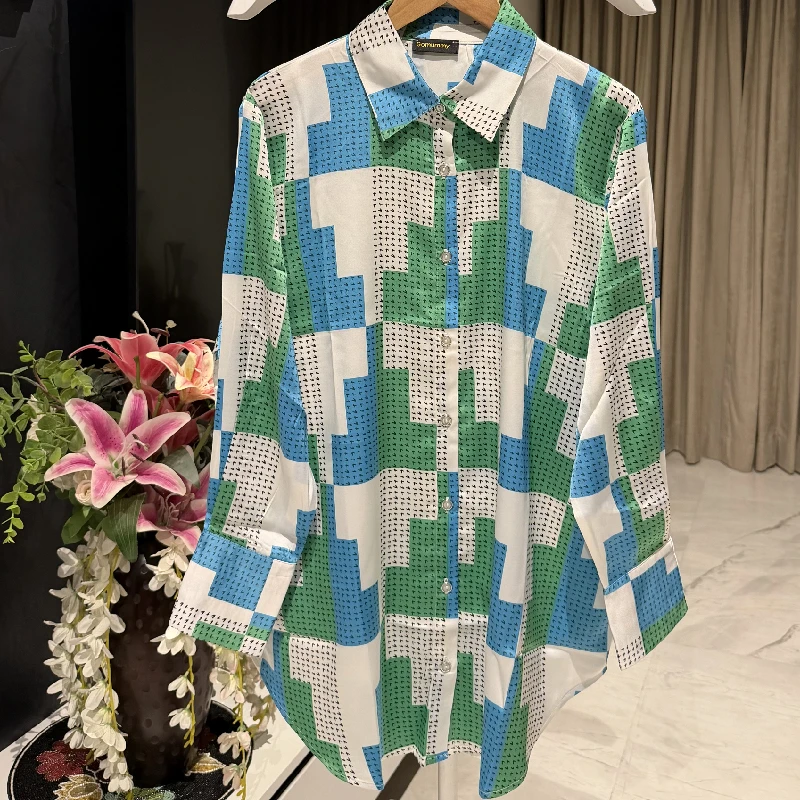 Abstract Blue Pure Soft Slik Shirt